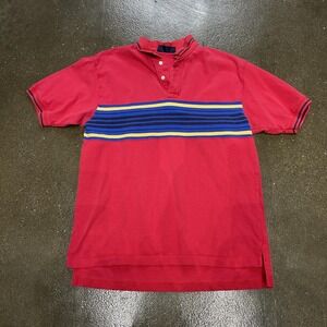 Route 66 Polo Shirt Mens Large Red Blue Striped Short Sleeve Rugby Style